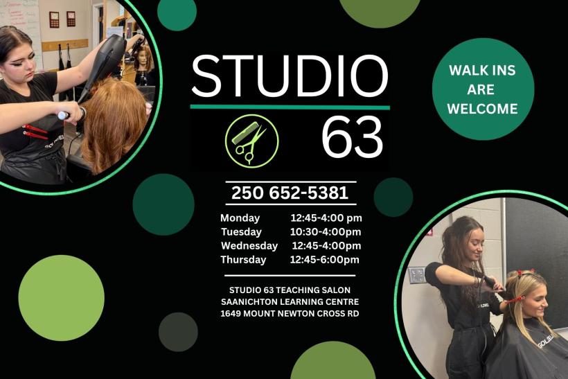 Call Studio 63 to make an appoinment today: 2506525381